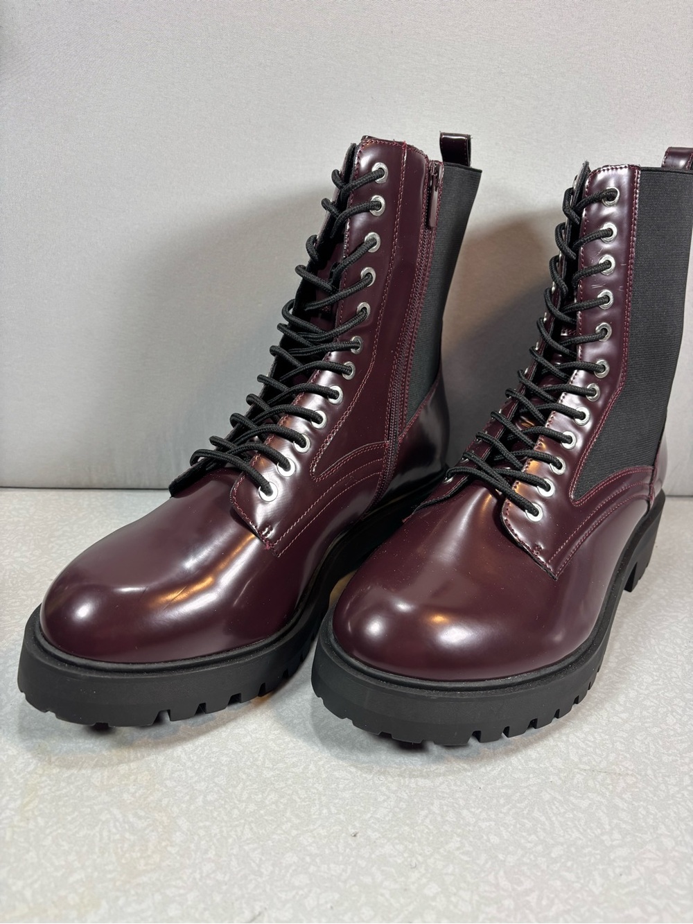 Torrid Burgundy Gloss Combat Boots Women's Size 13WW